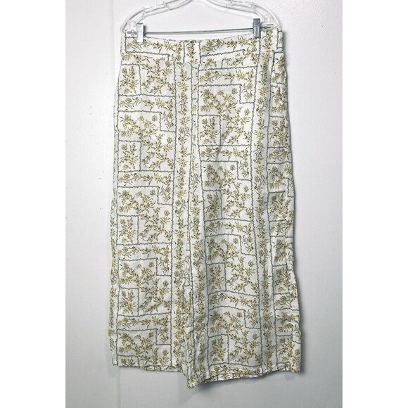 Joie Pants Ivory Floral Size M 100% Linen Wide Leg Ankle Cropped - Picture 1 of 10